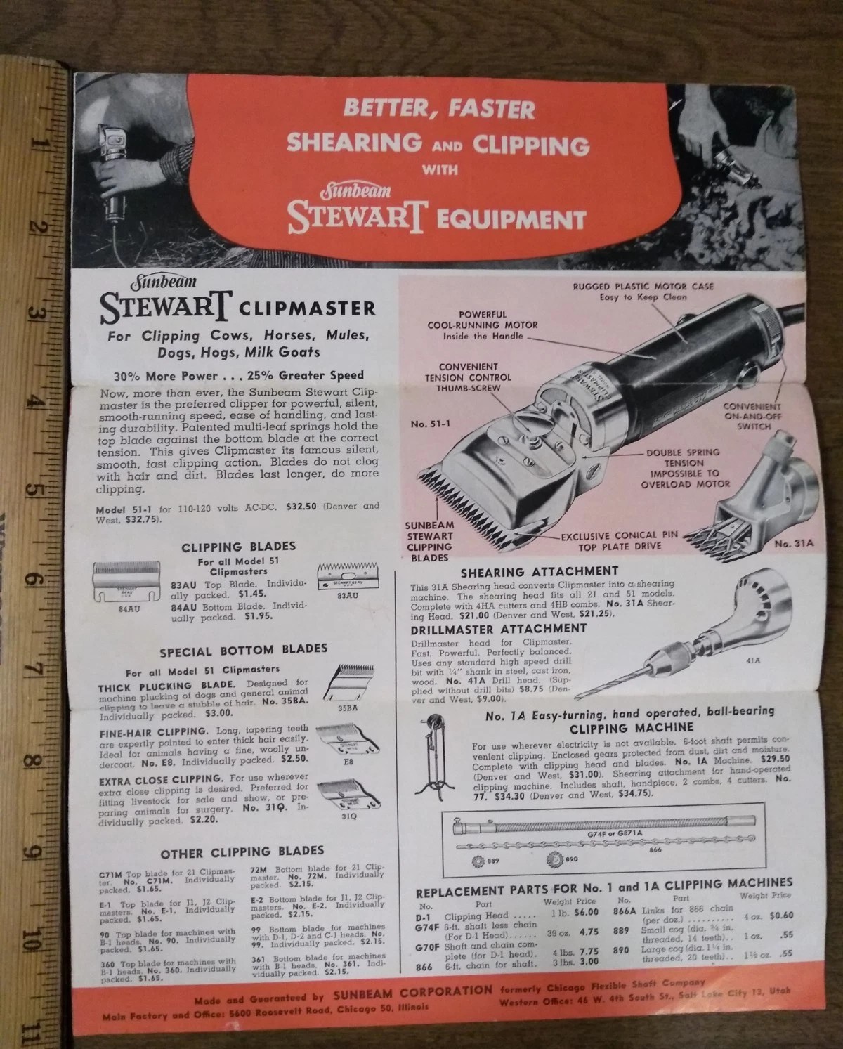 Sunbeam Stewart Shearing Clipping Equipment Catalog Pamphlet Vintage Farming Ad