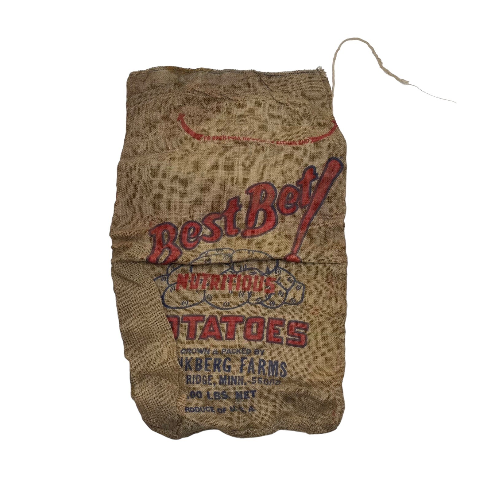 Vintage Burlap Sack Bag Advertising USA Best Bet Potatoes Munkberg Farms