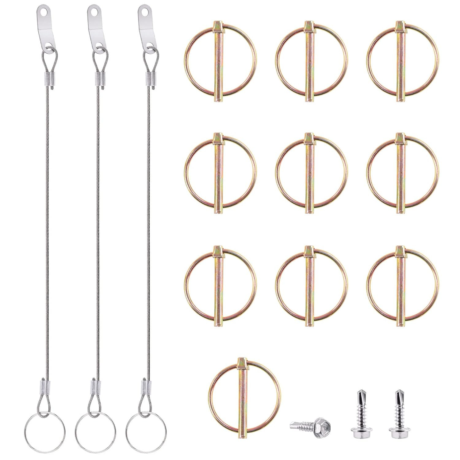 50Pcs 4 Sizes Spring-Loaded Lynch Pin Linch Pin and Stainless Steel Lanyard Cabl