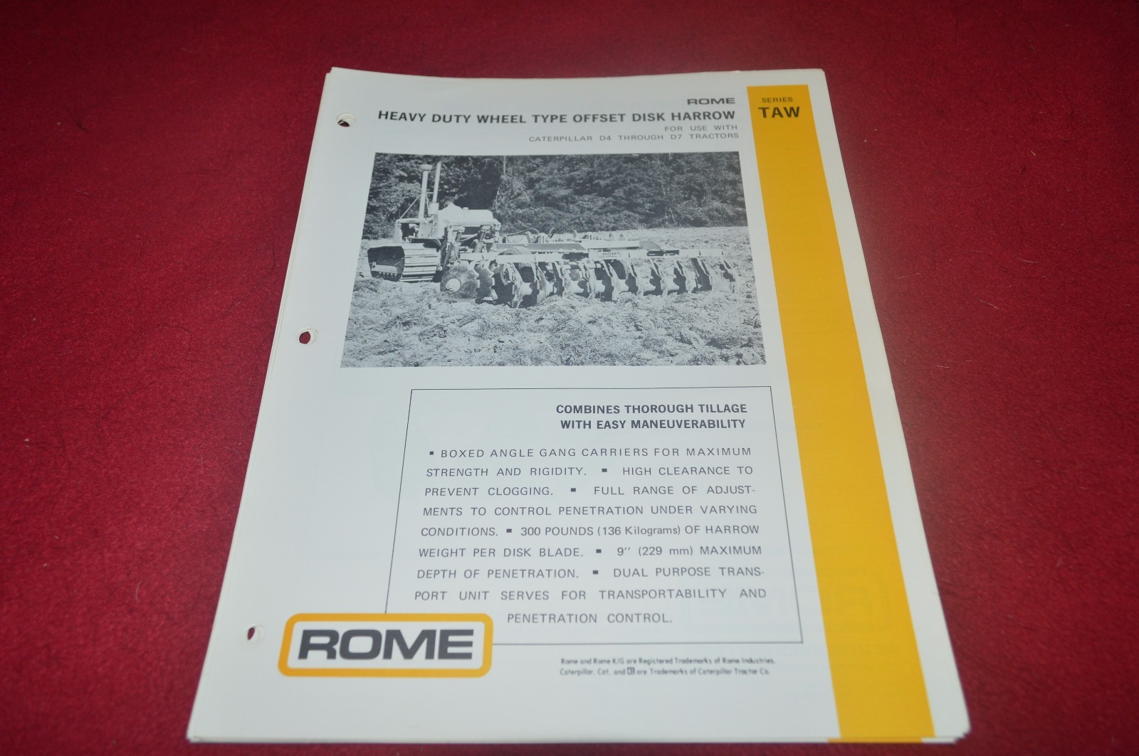 Rome TAW Offset Disk Harrow Dealer&rsquo;s Brochure CDIL