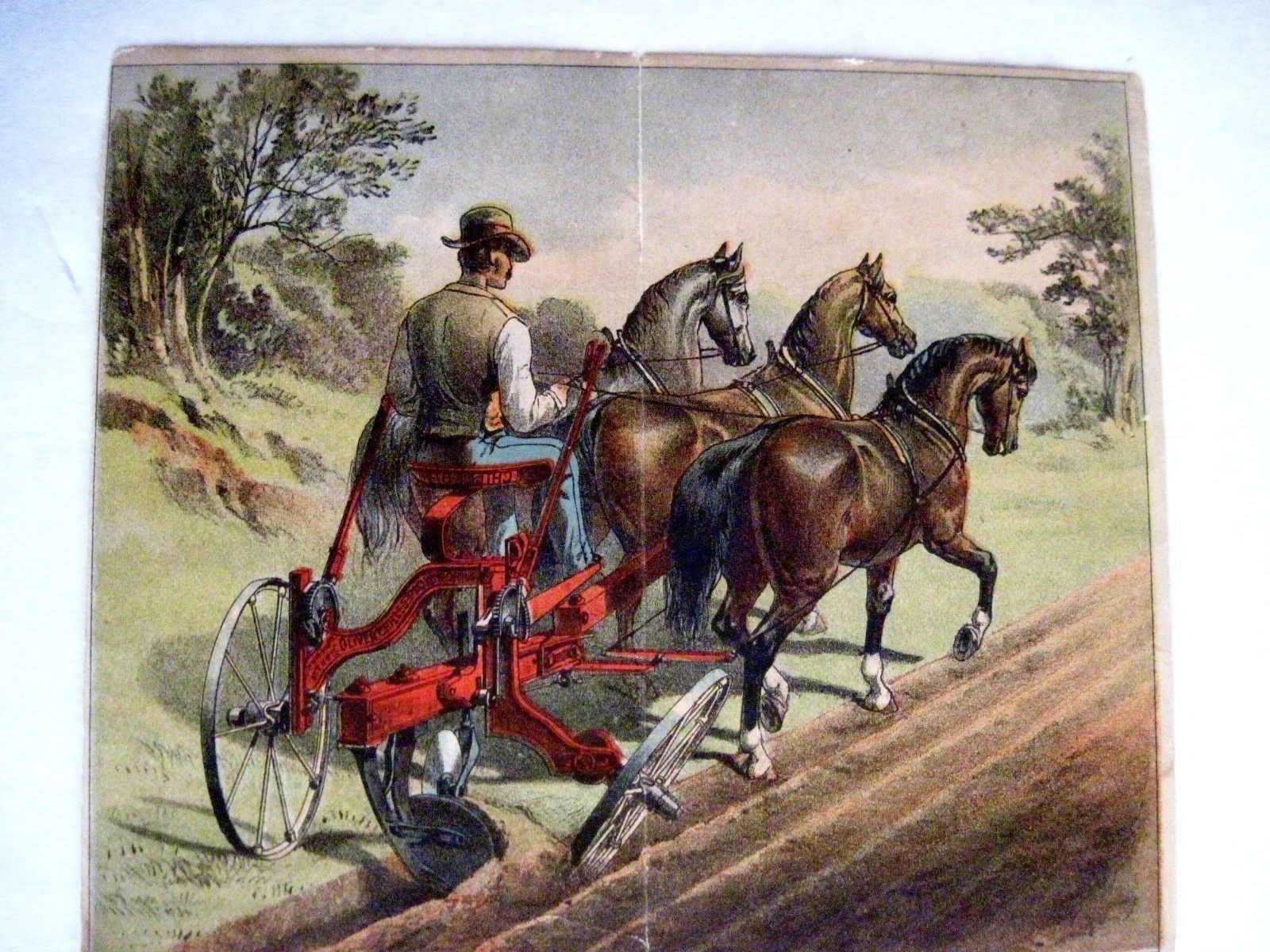 Victorian Trade Card for « Casaday, Sulky Plows » w/ Horse Drawn Plow *
