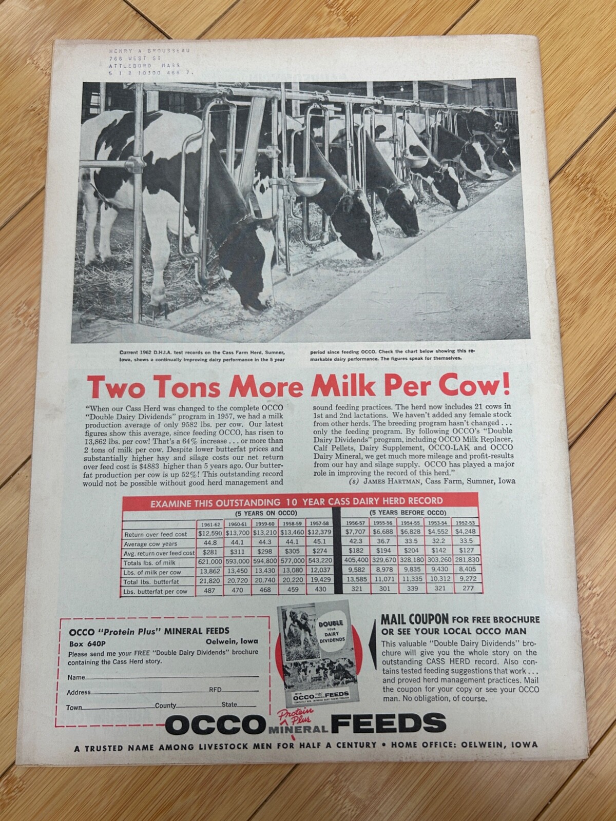 DEC 10 1962 HOARD&rsquo;S DAIRYMAN DAIRY FARM MAGAZINE OCCO MINERAL FEEDS