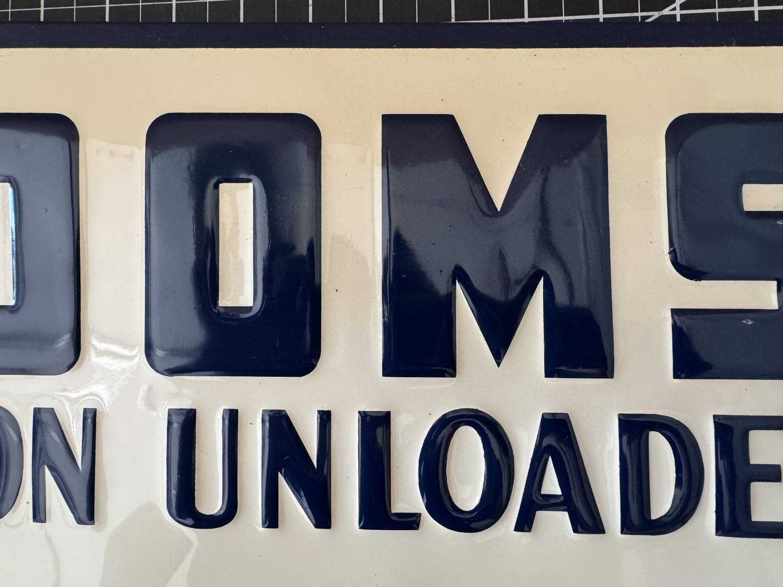 BOOMS Wagon Unloader Embossed Metal Sign – NOS, Valparaiso IN, 17”x11”