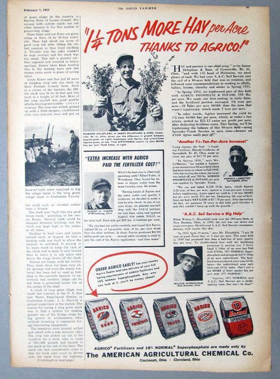 Original 1953 AGRICO Ad Features Harold LeMaster of Springfield, Oho