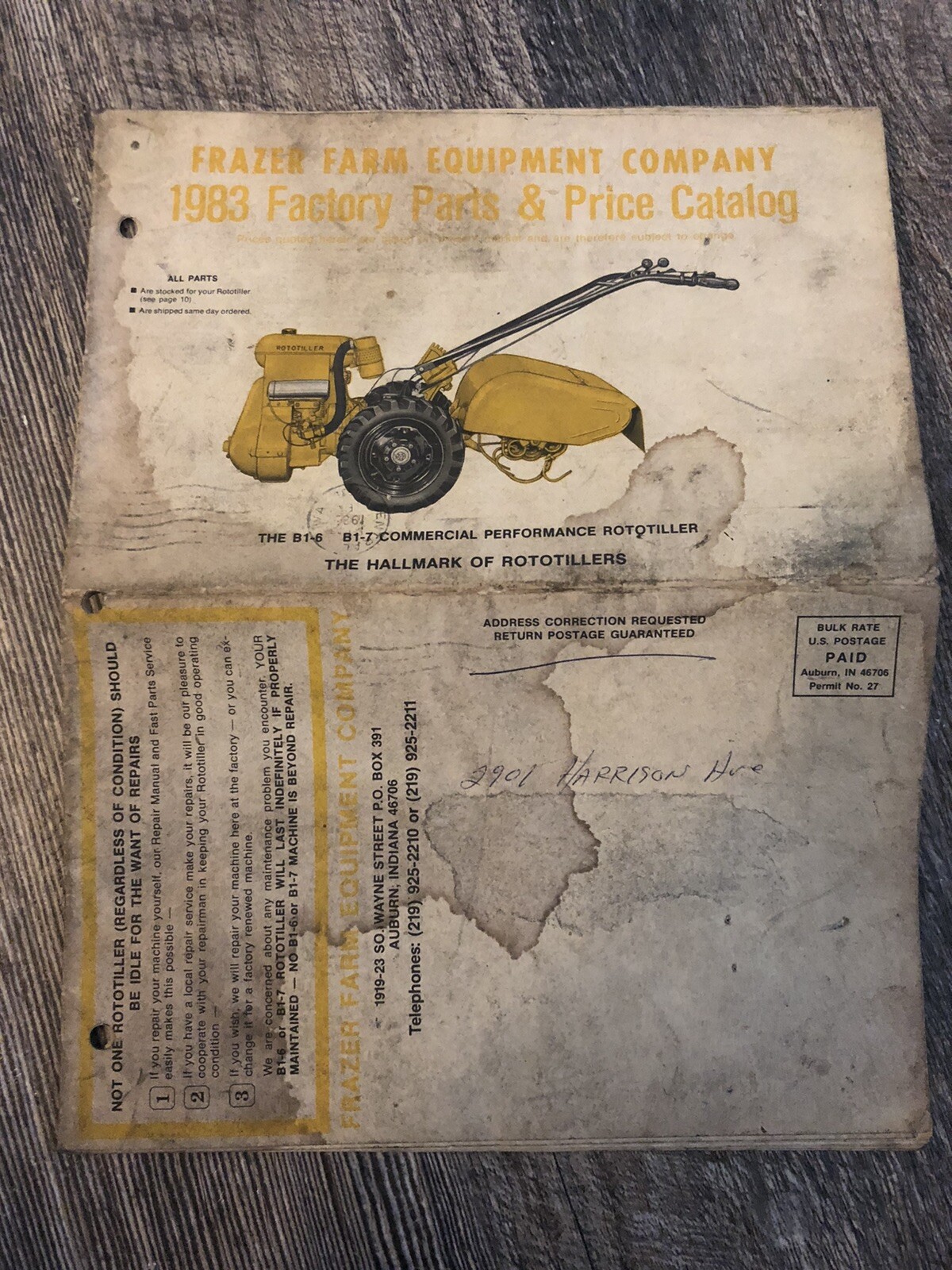 1983 Frazer Farm Equipment Co. Parts Catalog Price List – Rototillers