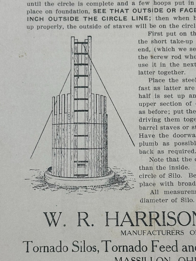 1890s TORNADO SILO Instructions WR HARRISON Farm Advertising MASSILLON Ohio