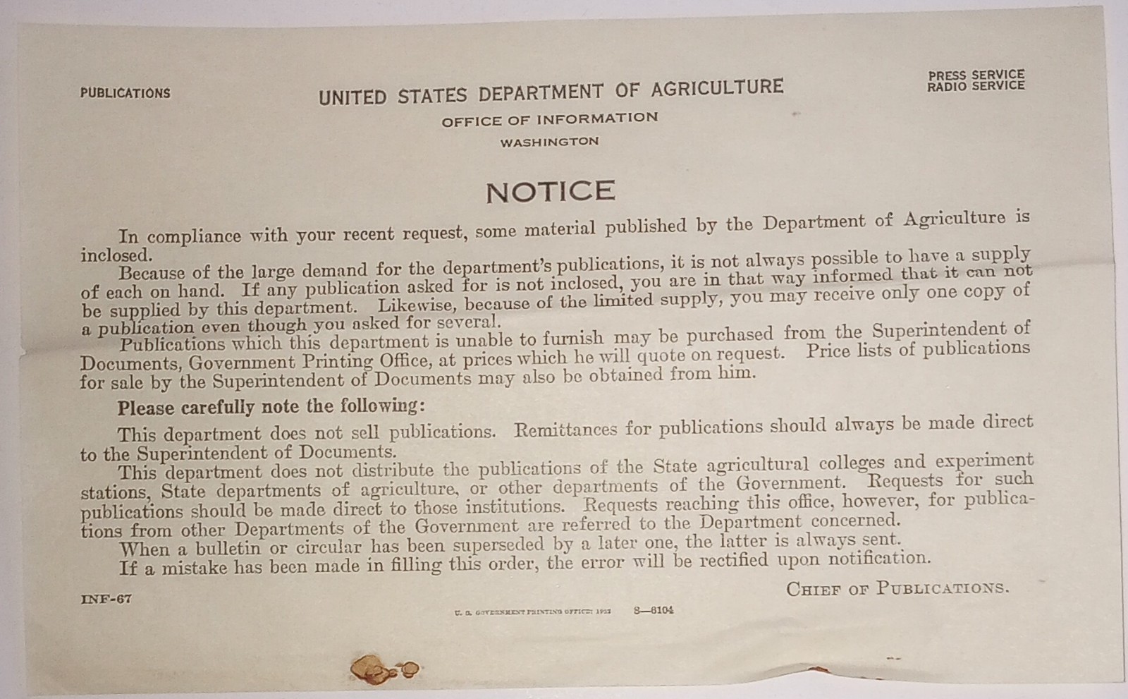 1933 Department Of Agriculture Farmers Bulletin #1184 Ginseng Culture Original