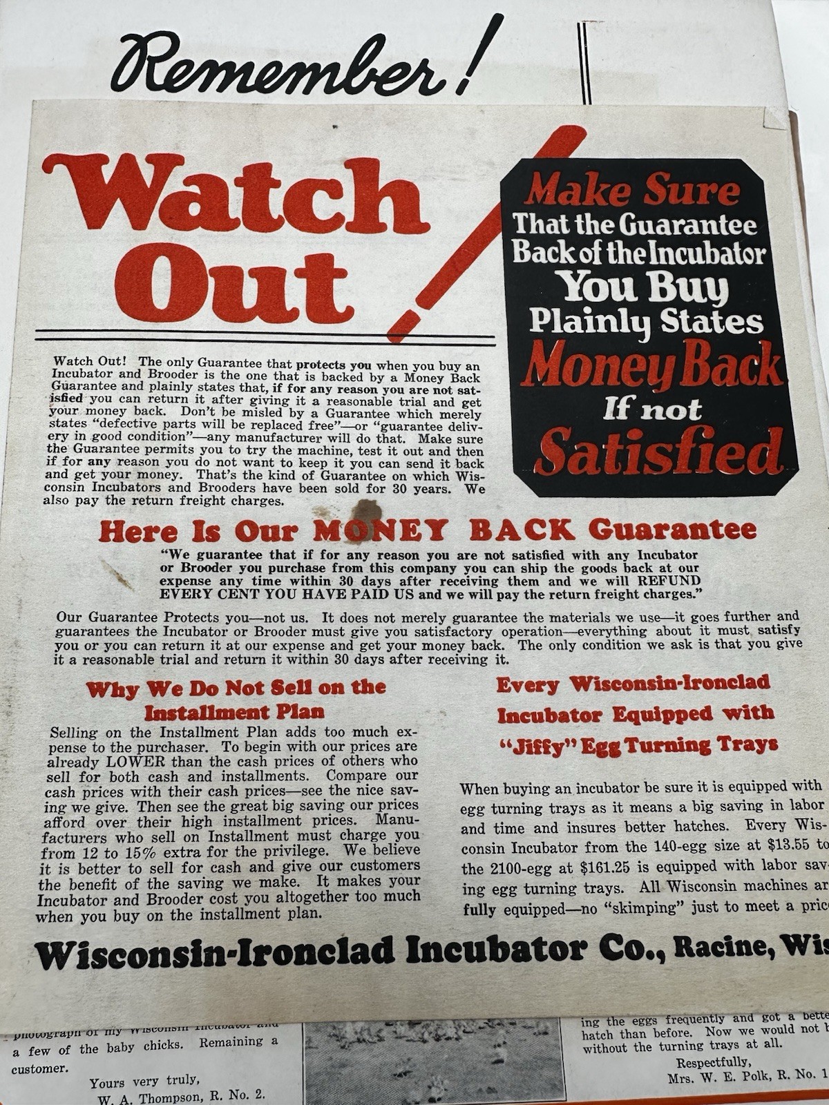 Wisconsin-Ironclad 30th Annual Catalog Incubators Brooders Racine, WI Ephemera