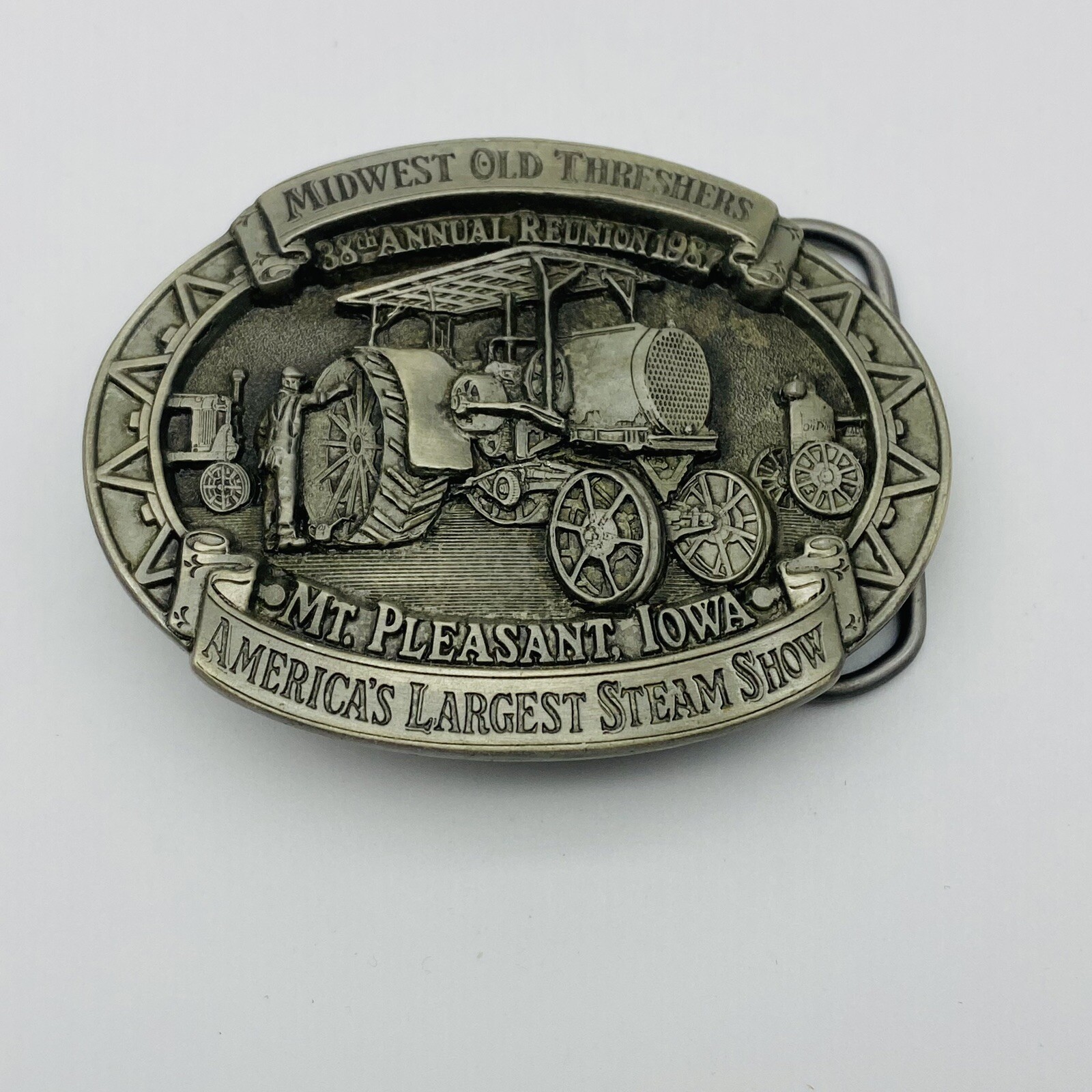 1984 Old Settlers and Threshers Reunion Midwest Belt Buckle Mt Pleasant Iowa