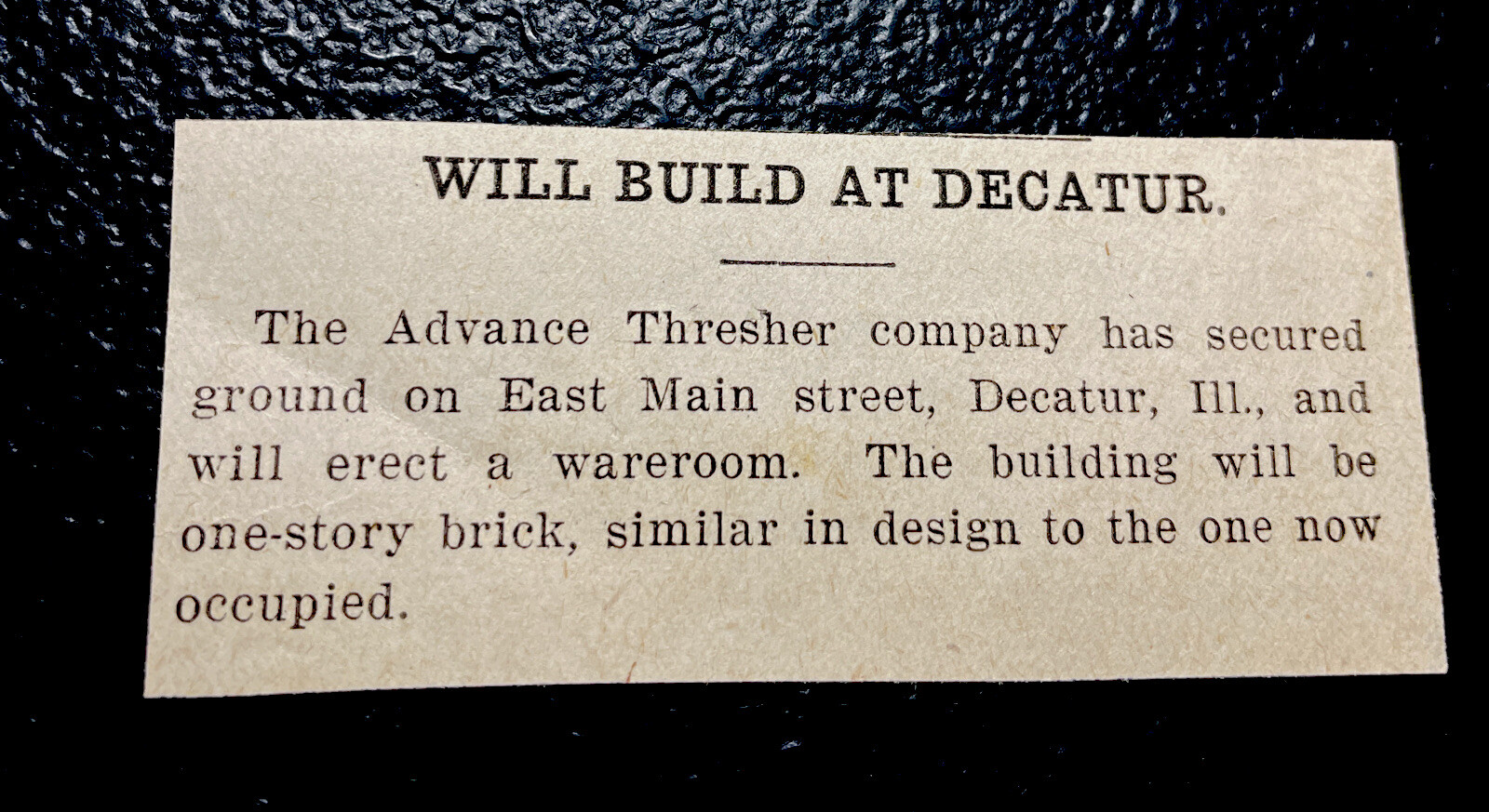 ORIGINAL 1907 Advance Thresher Co. Farm Advertising Article – Decatur – Illinois