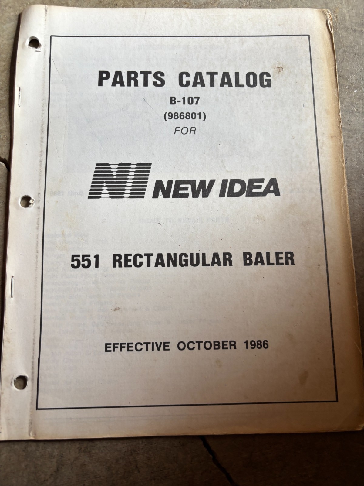 New Idea 551 Rectangular Balers Parts Book Manual AMIL26