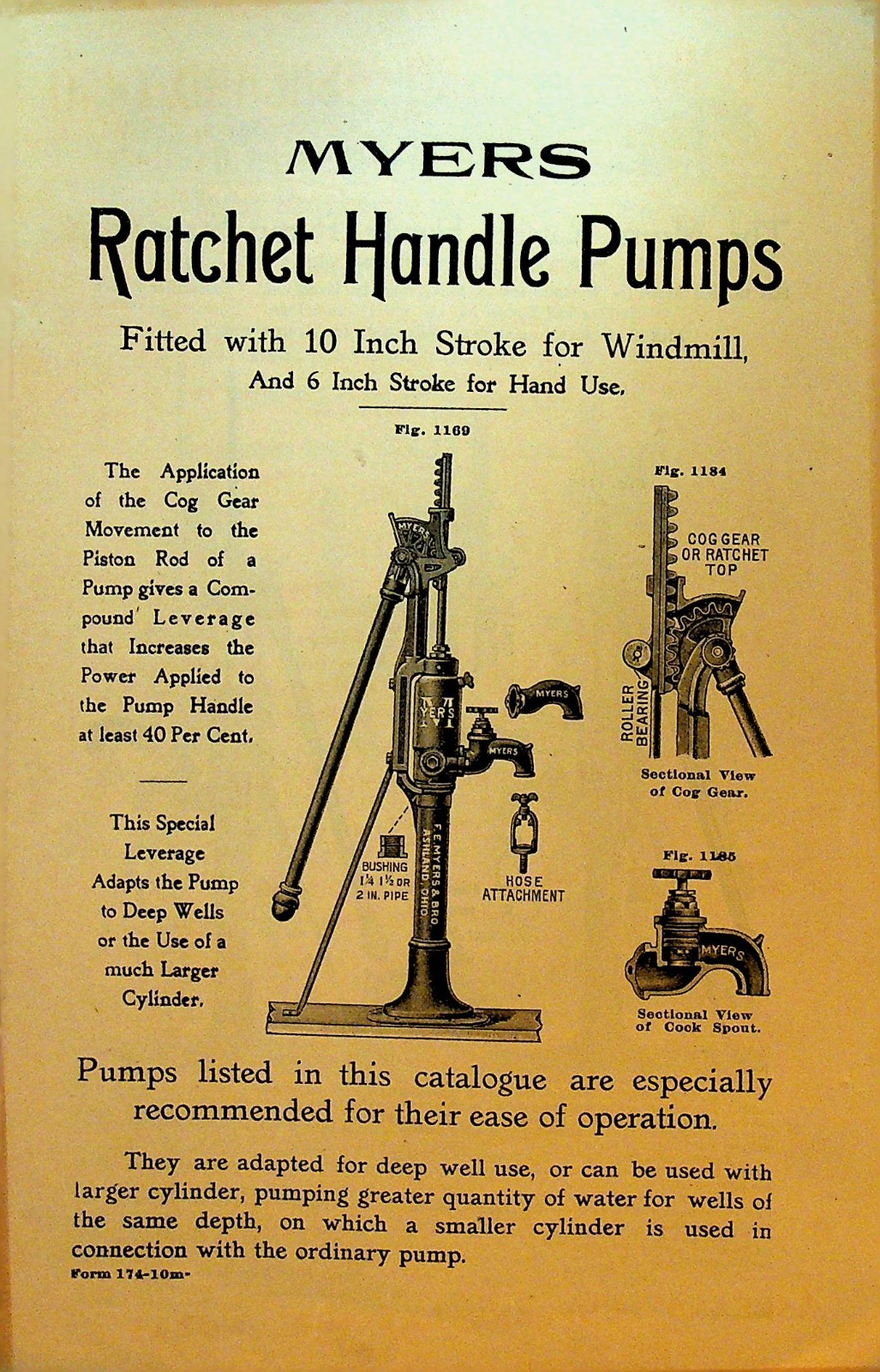 FE Myers & Bro Ratchet Handle Pumps Catalog ca 1910 Ashland Ohio