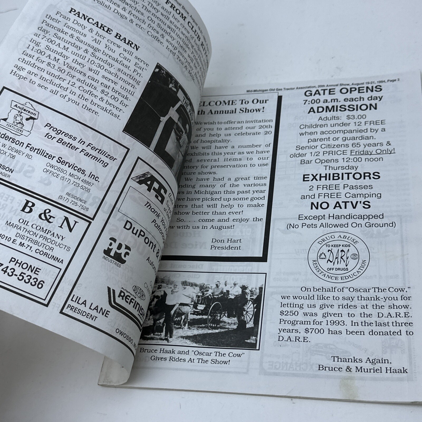 20th Annual Show Mid-Michigan Old Gas Tractor Association Souvenir Book 1994
