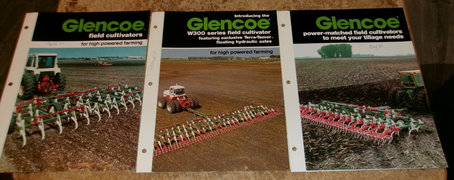3-lot 1970&rsquo;s-80&rsquo;s glencoe field cultivators 3 page brochures good used