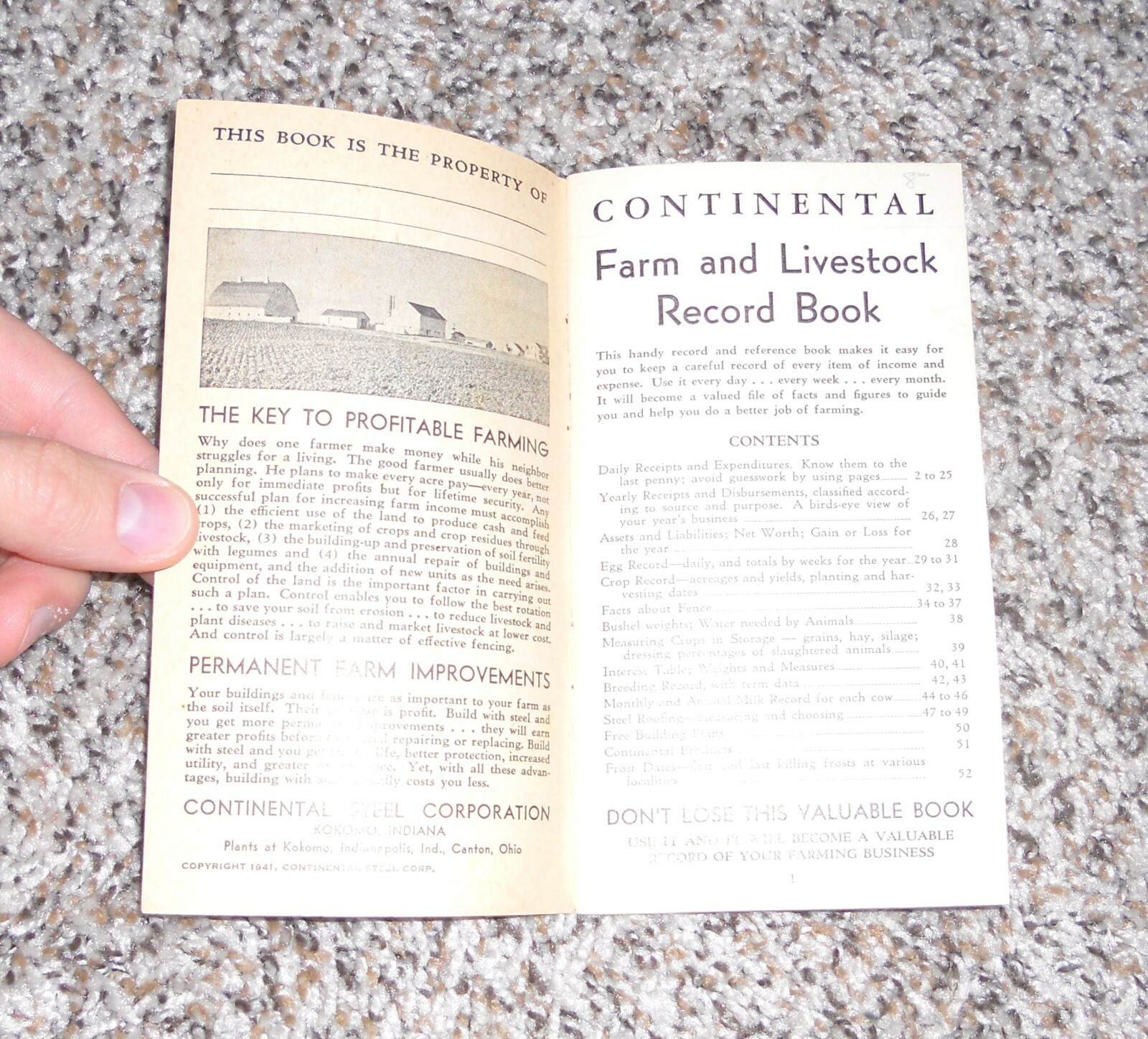 1942 Continental Farm Livestock Record Book Advertising Agricultural (F5)