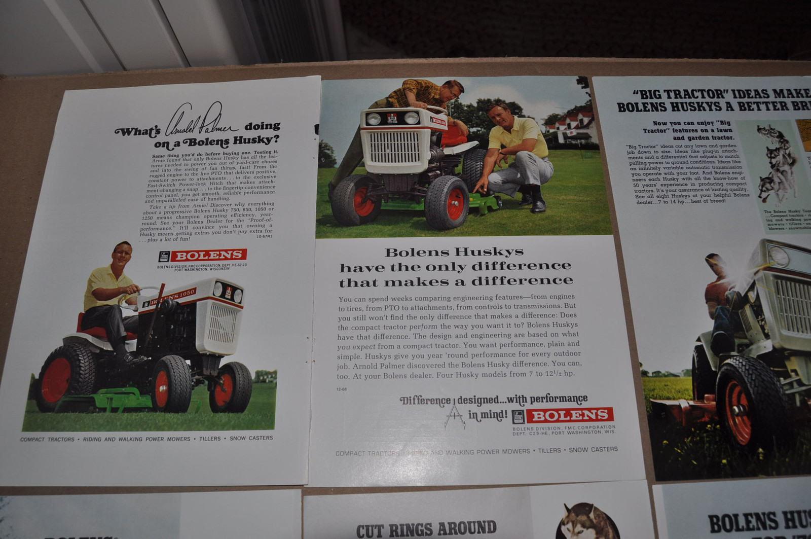 1967-73 BOLENS Lawn Tractor advertisements x10, Bolens Husky, Arnold Palmer etc