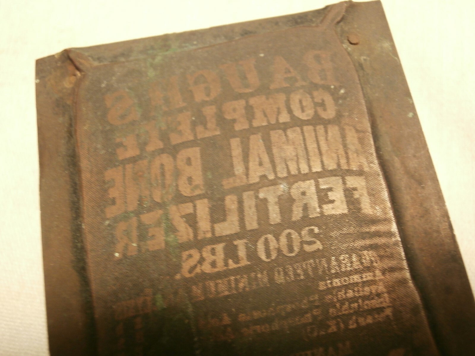 Antique Printers Printing Block Baughs & Sons Co Complete Animal Fertilizer Bag