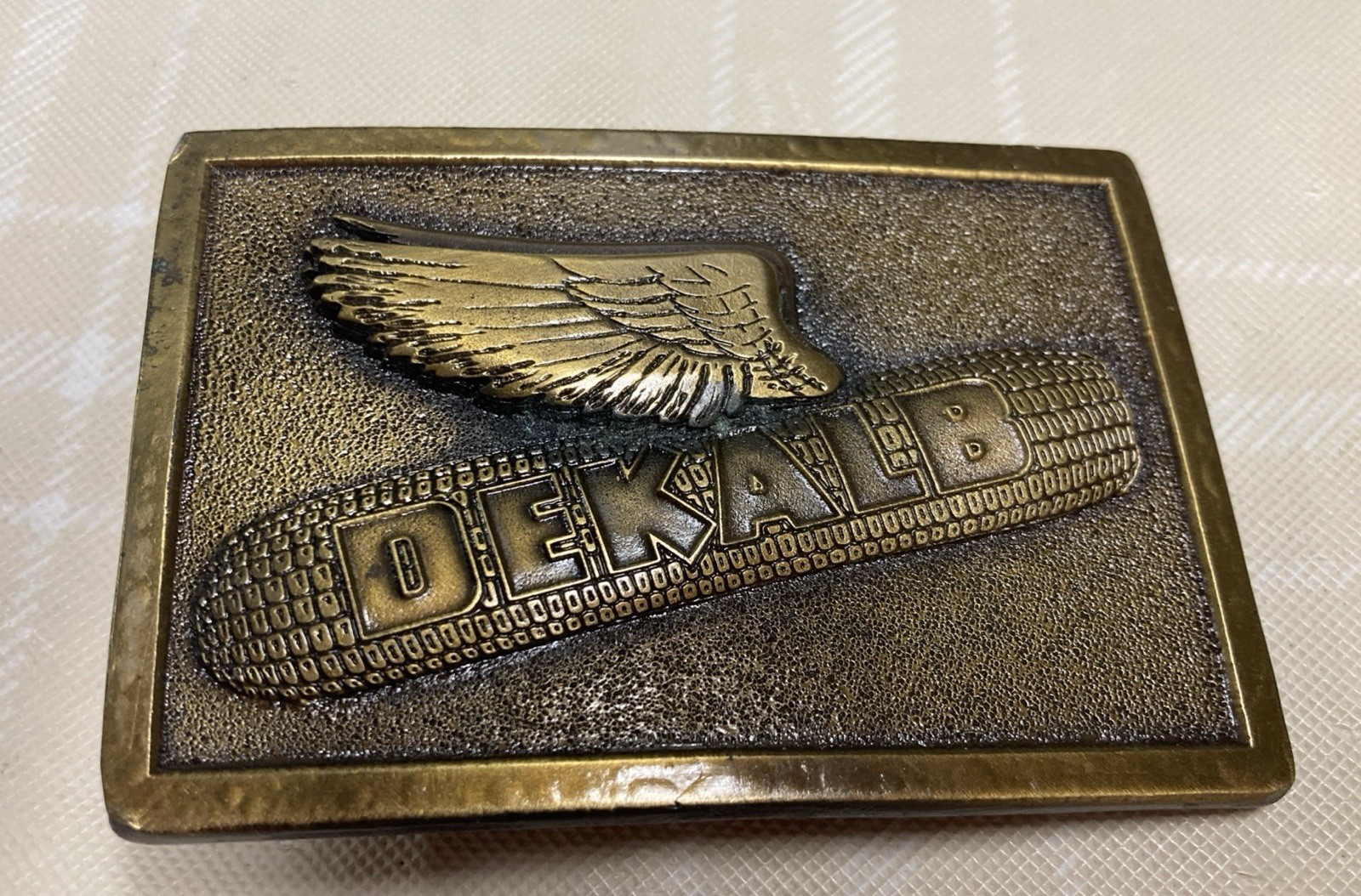 Vtg Spec-Cast Dekalb Flying Corn Logo Belt Buckle Brass