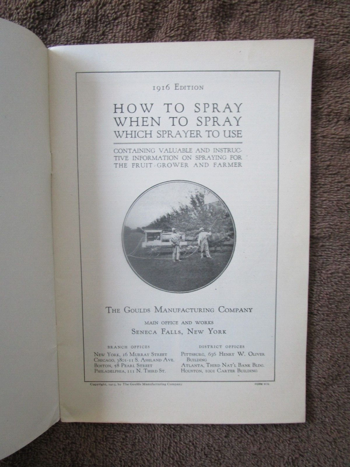 GOULDS MANUFACTURING CO. SPRAYERS – SENECA FALLS, N.Y. – Catalog/Prices – 1916