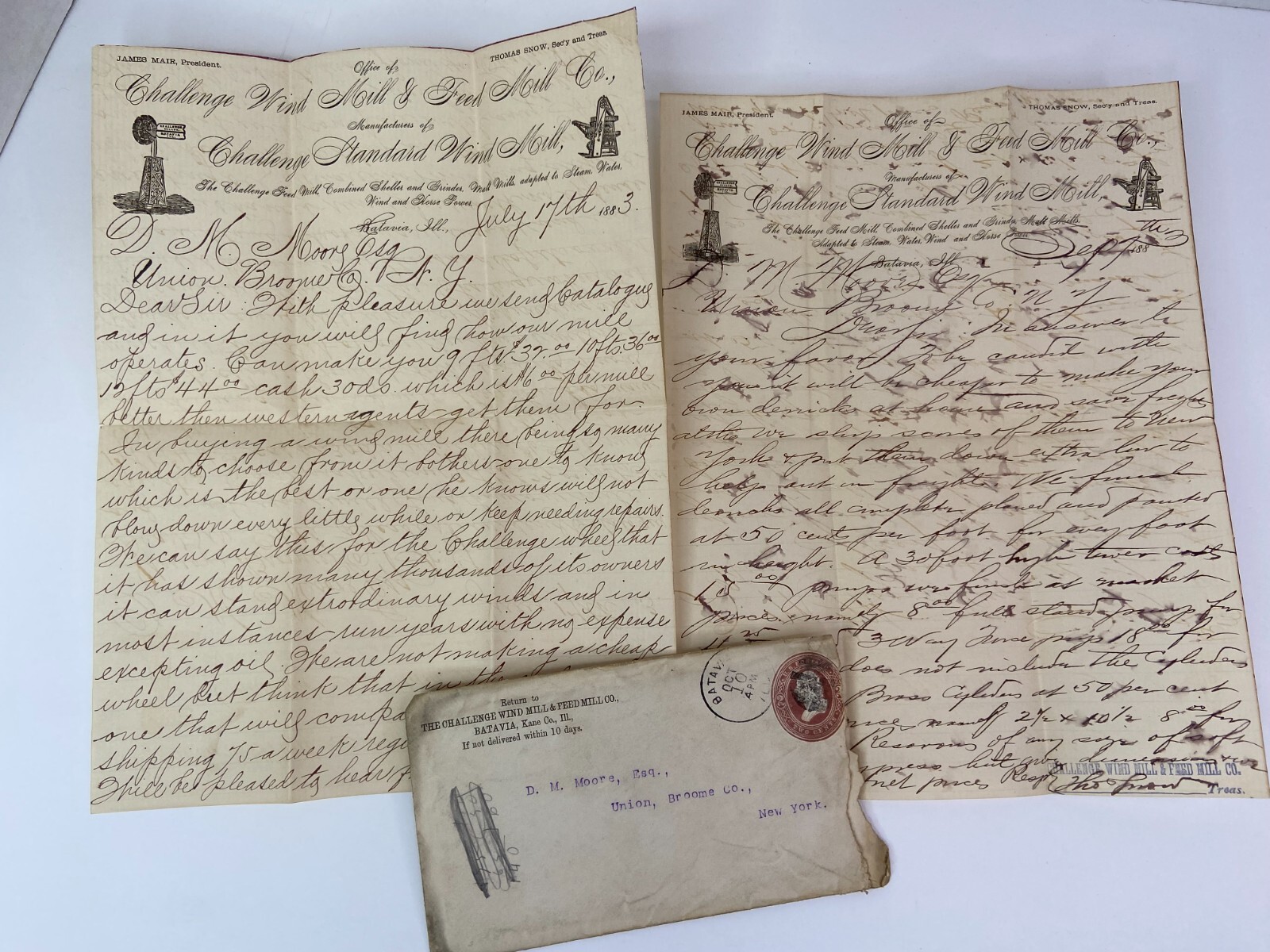 HUGE ARCHIVE Advertising Ephemera Letters – Challenge Wind Mill 1883- Batavia IL