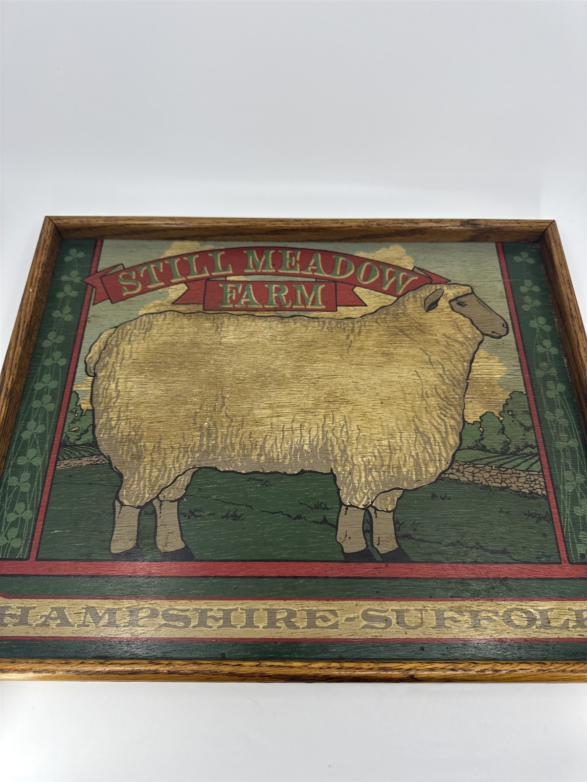 VTG Wood Farmhouse Sign/Tray Hampshire Suffolk Sheep Still Meadow Decor