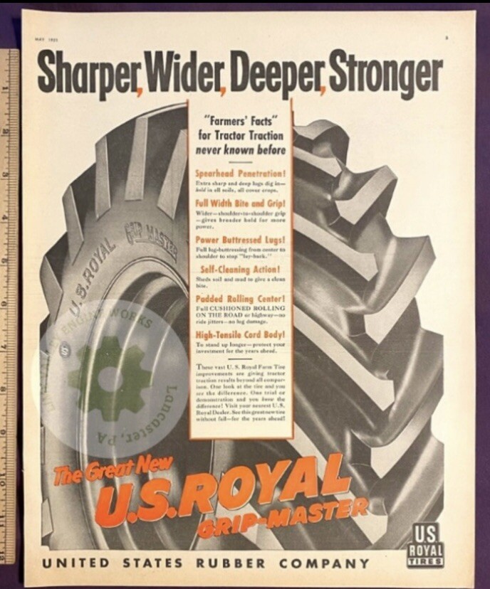 Large Original 1951 US Royal (Uniroyal) Tractor Tires Print Ad. 13 x 10 in.