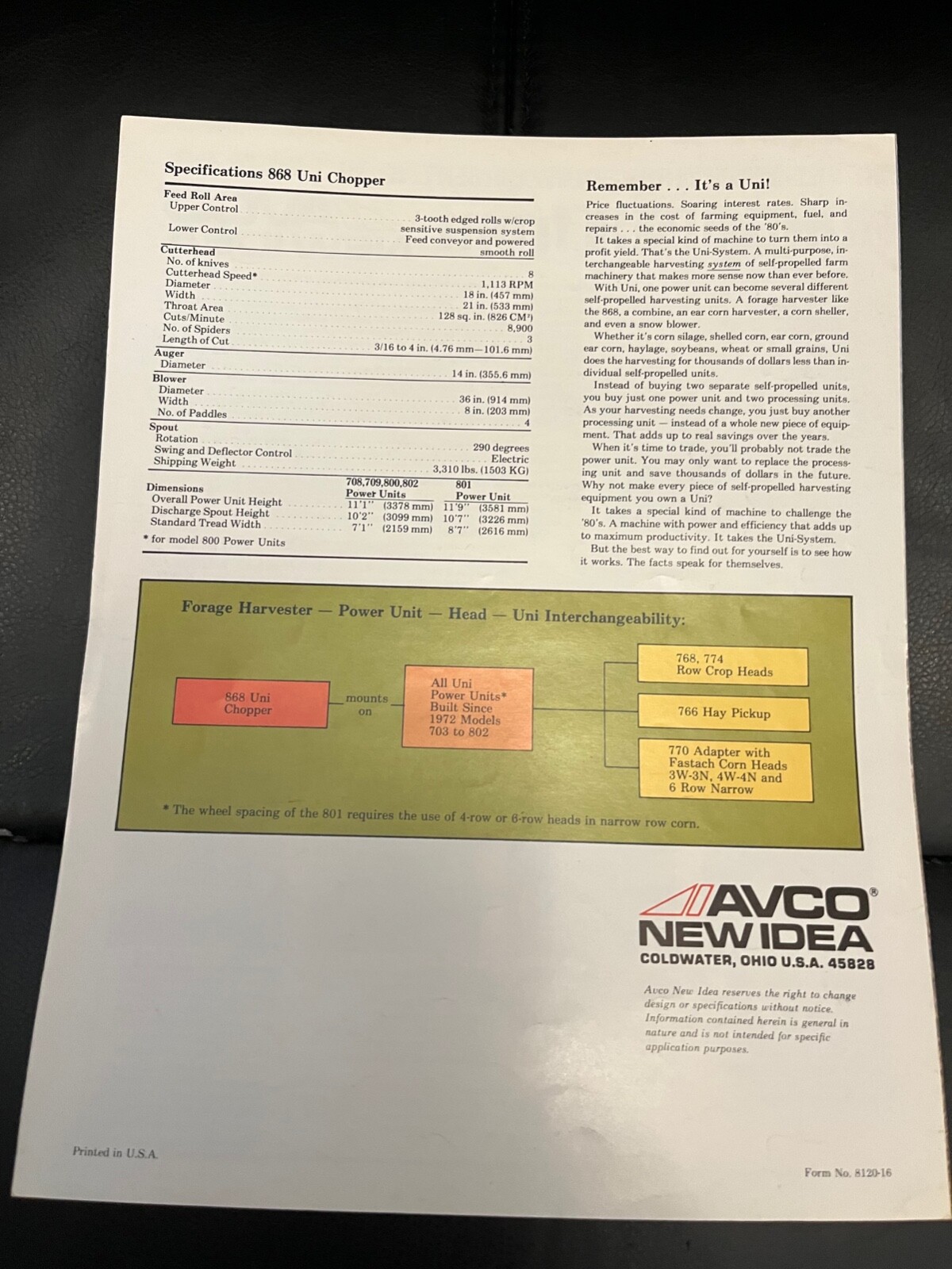 Avco New Idea 868 Uni Chopper Sales Brochure