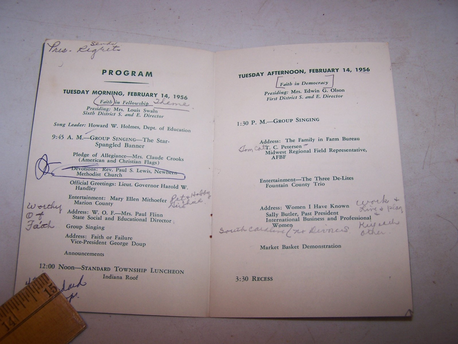 1956 INDIANA FARM BUREAU Social & Educational Conference Program INDIANAPOLIS