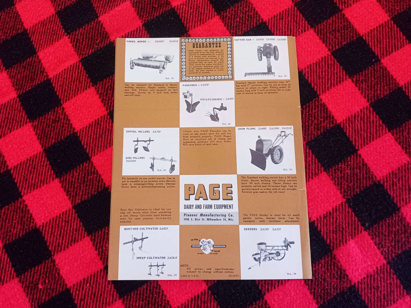 1950s Page Garden Tractor Brochure Milwaukee Dairy Farm Flyer Catalog
