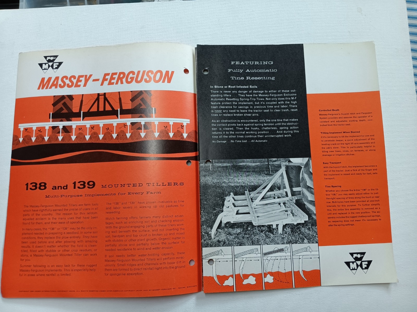 Vintage Massey Ferguson MF 138 & 139 Mounted Tillers Foldout Dealer Brochure AD