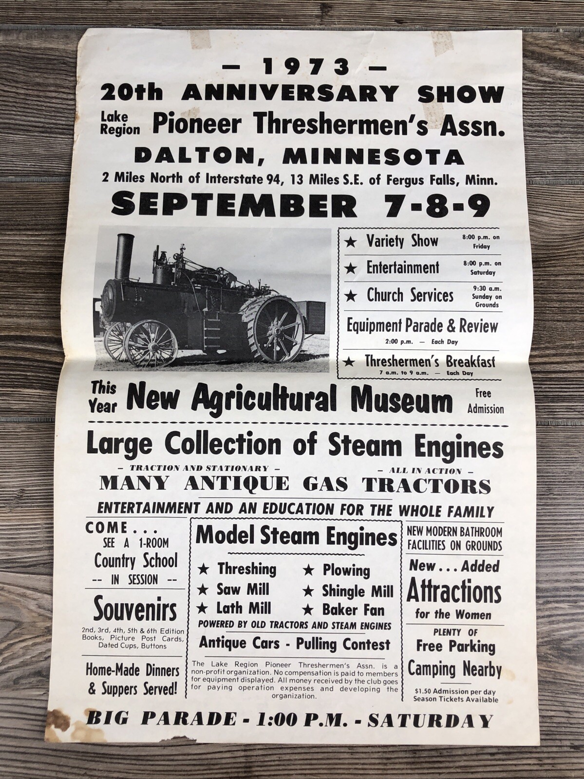 1973 Pioneer Threshing Steam Engine Horse Power Show Dalton Minnesota Poster