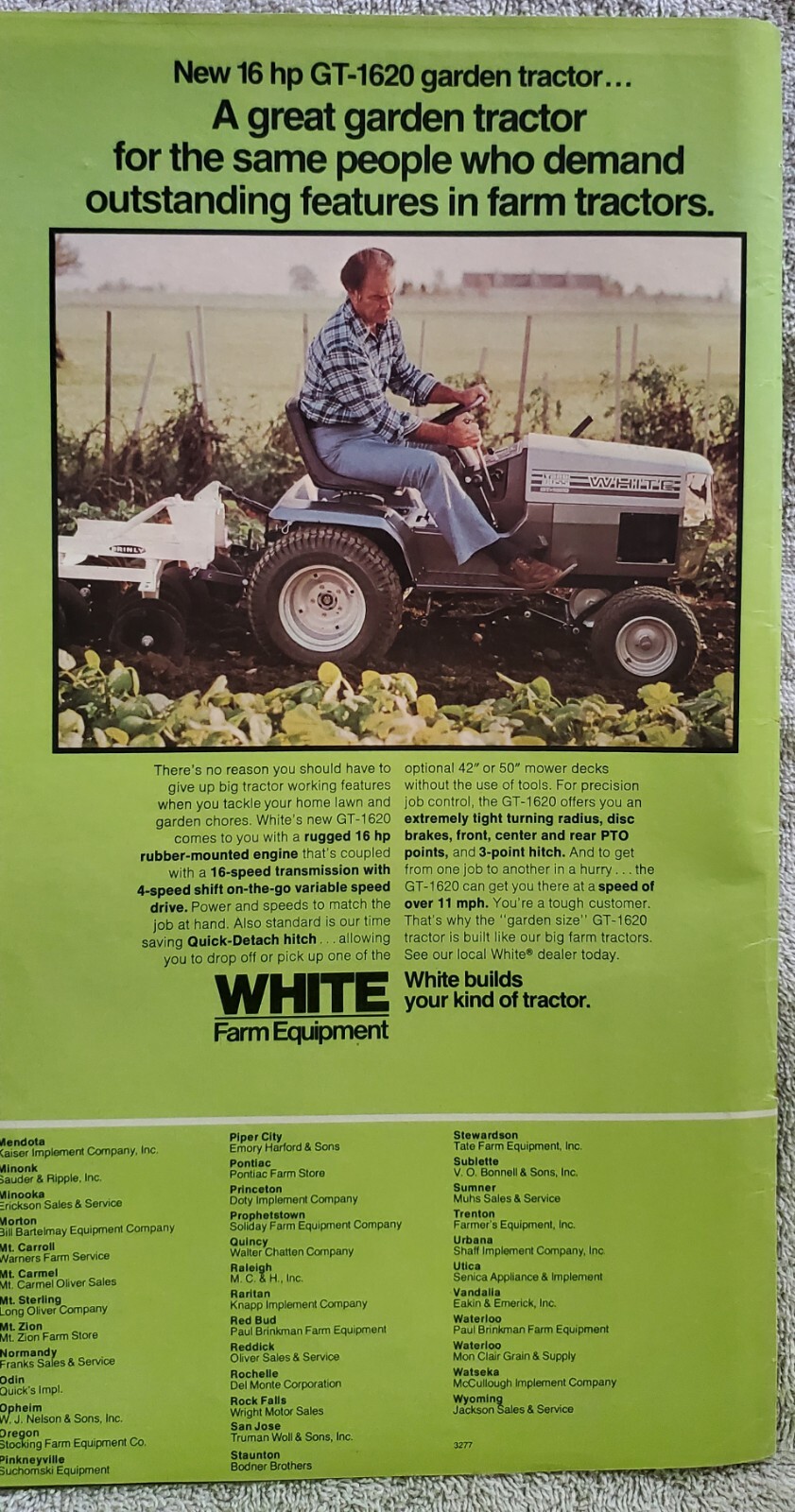 White GT-1620 Garden Tractor Print Ad 1970&rsquo;s