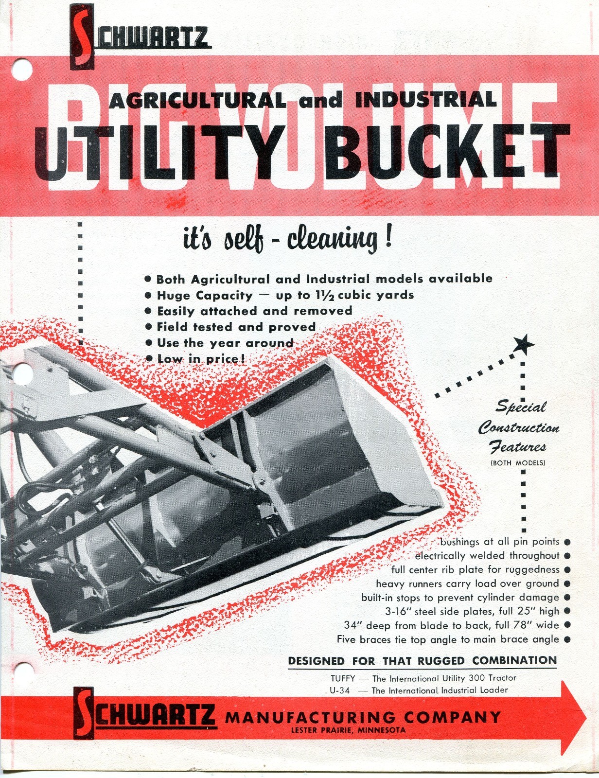 1960&rsquo;s Print Ad Brochure of ER Schwartz Tractor Utility Bucket Tuffy & U34