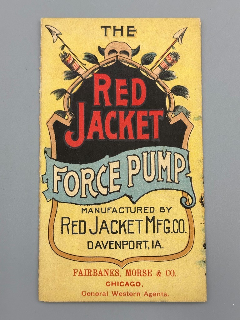 1880s RED JACKET FORCE PUMP Fairbanks Morse Farm Advertise Trade Card DAVENPORT