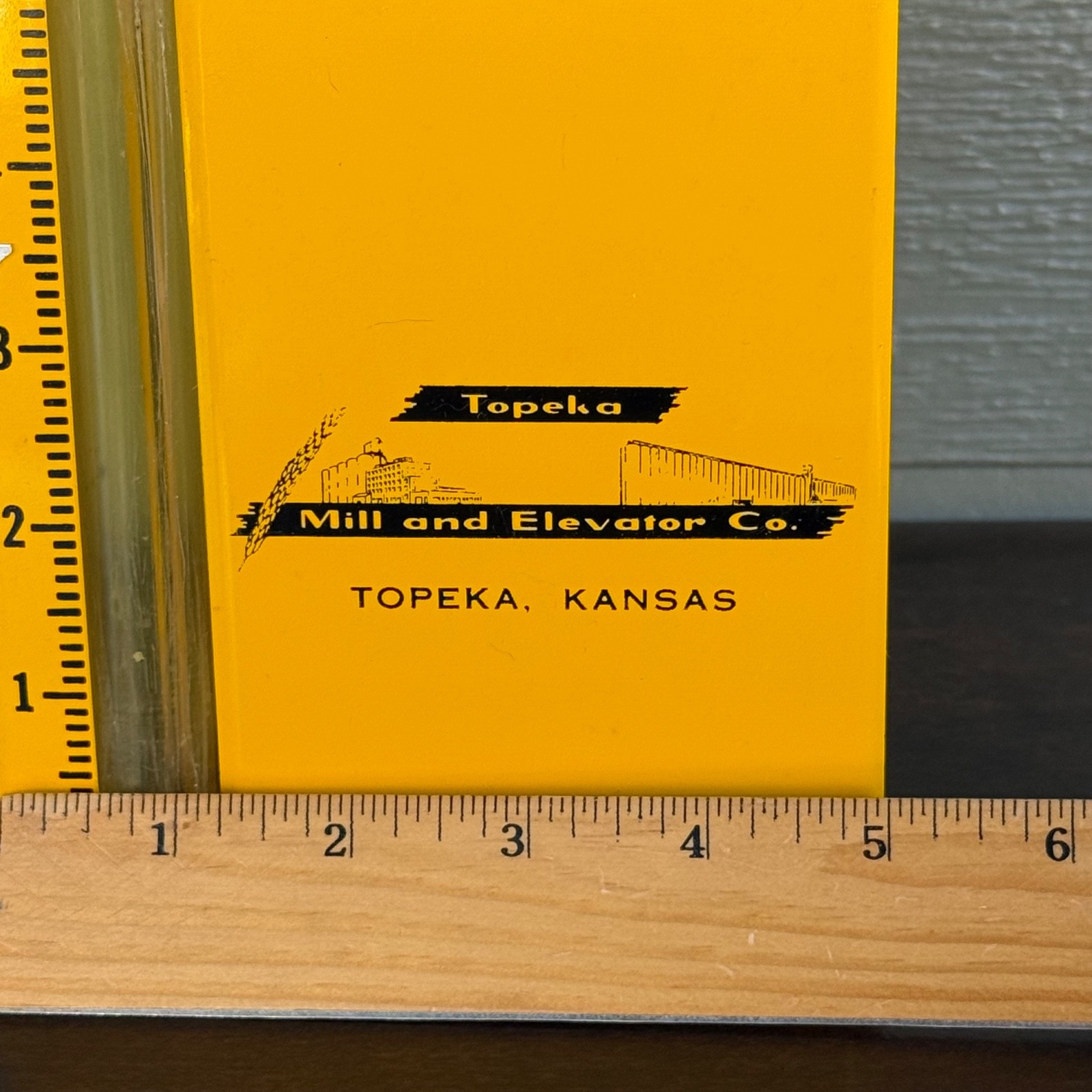 VTG Rain Gauge Topeka Mill & Elevator Co Advertising Kansas Grain Gage Yellow