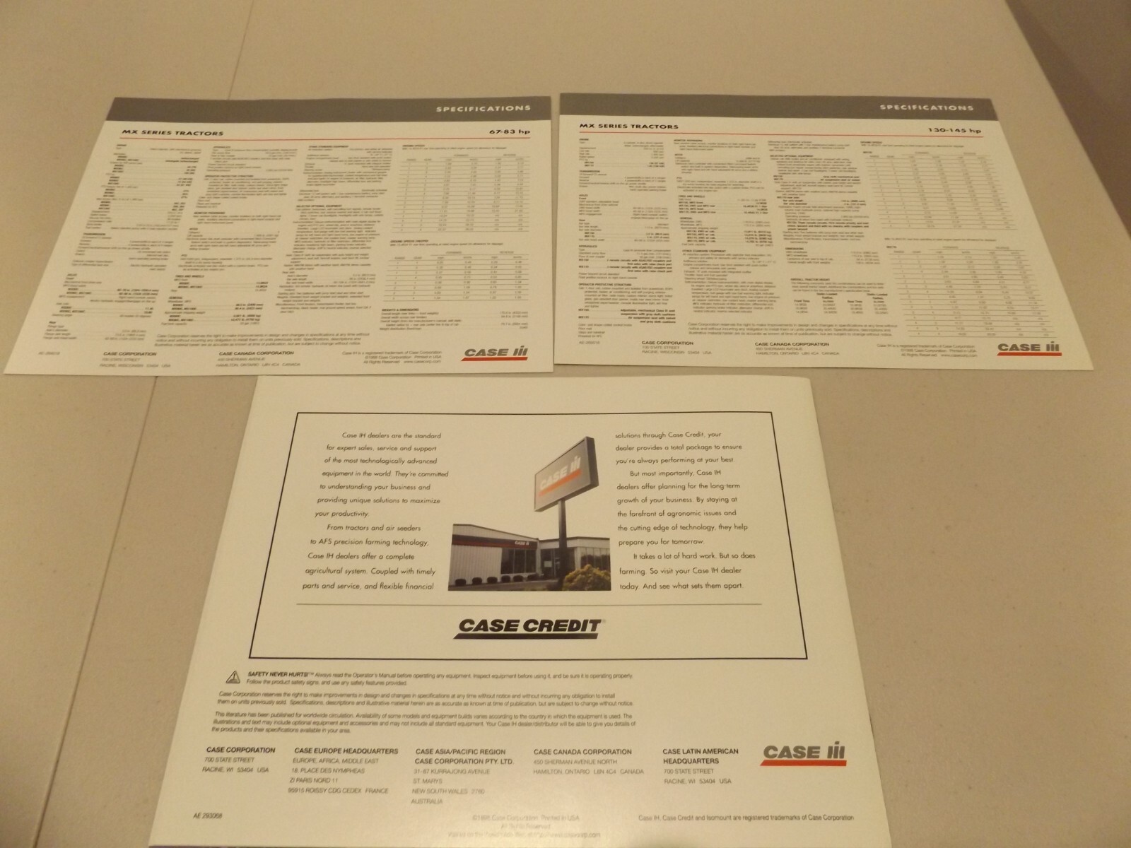 3-pc. CASE-IH MX SERIES TRACTORS , LIT # AE-264018, AE-265018, AE 293068
