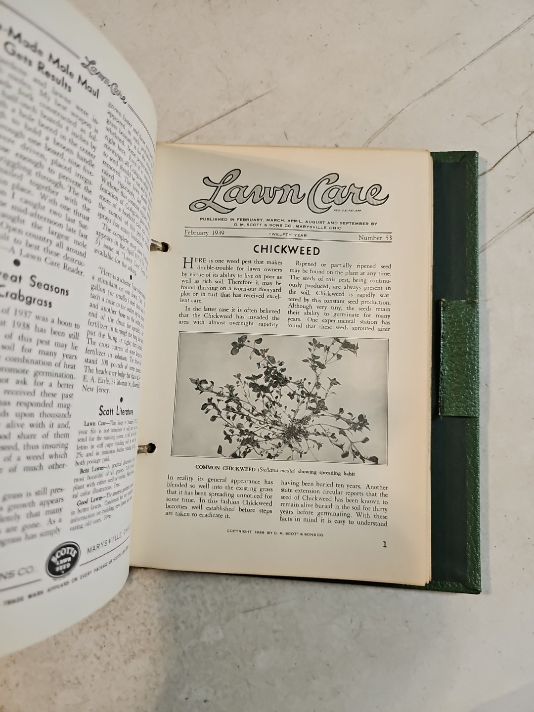 Vintage Scotts Lawn Care Binder Copyright 1942 O M Scott & Sons Co Marysville OH