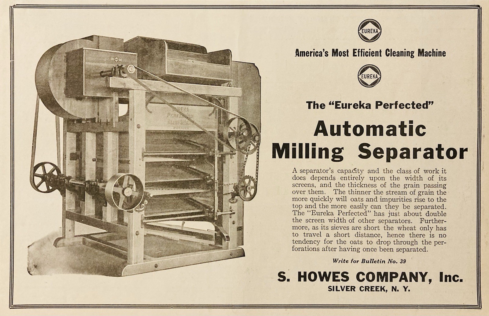 1919 AD.(PC9)~S. HOWES CO. SILVER CREEK, NY. “EUREKA PERFECTED” MILLING MACHINE