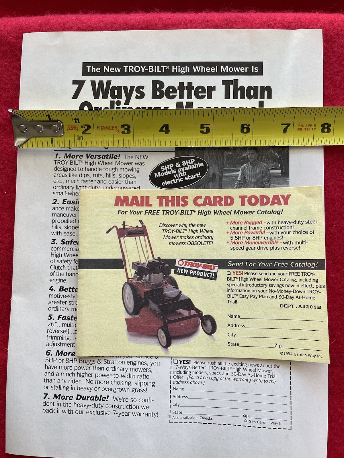 Vintage 1994 Print Ad Troy Bilt High Wheel Mower Advertisement