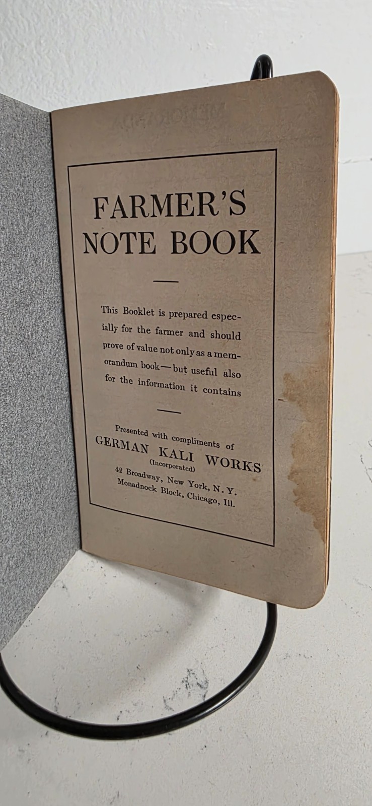Vintage 1913 Farmer’s Note Memo Book – Antique Agricultural Ledger / Farm Record
