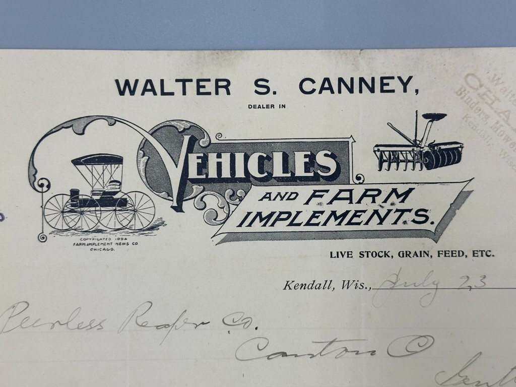 1895 FARM BUGGY Mower TOOLS Antique Advertising KENDALL WISCONSIN Letterhead