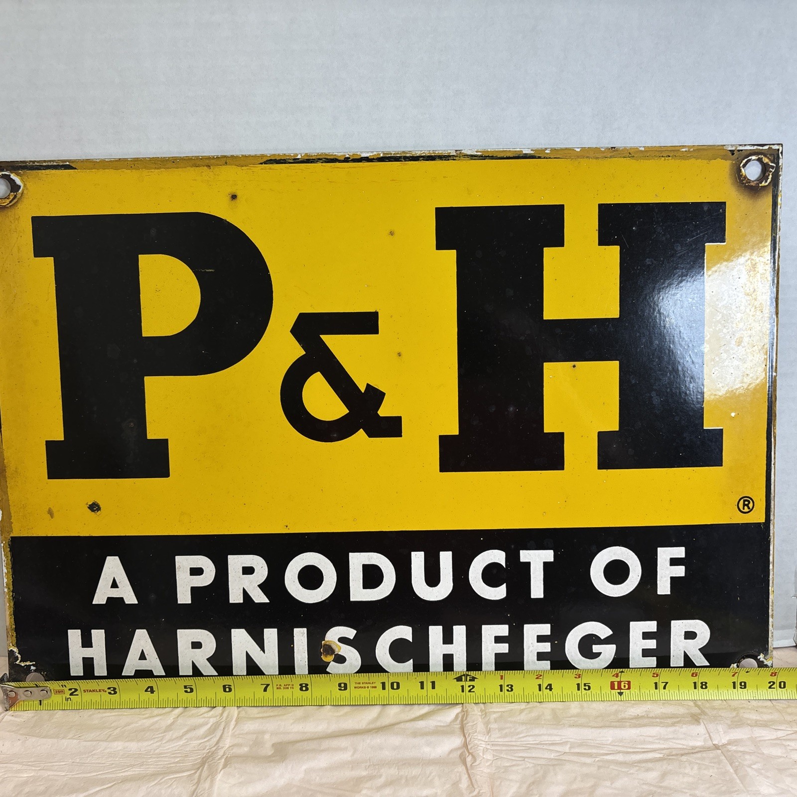 Vintage P&H Harnischfeger Metal Sign 20×14 Industrial Yellow