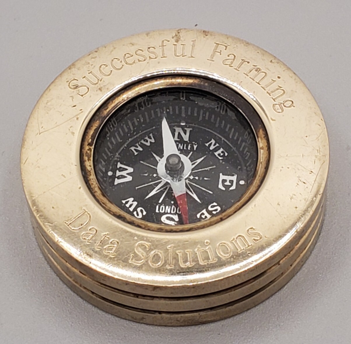 VTG Successful Farming Data Solutions Paperweight Compass Ag Advertising Brass