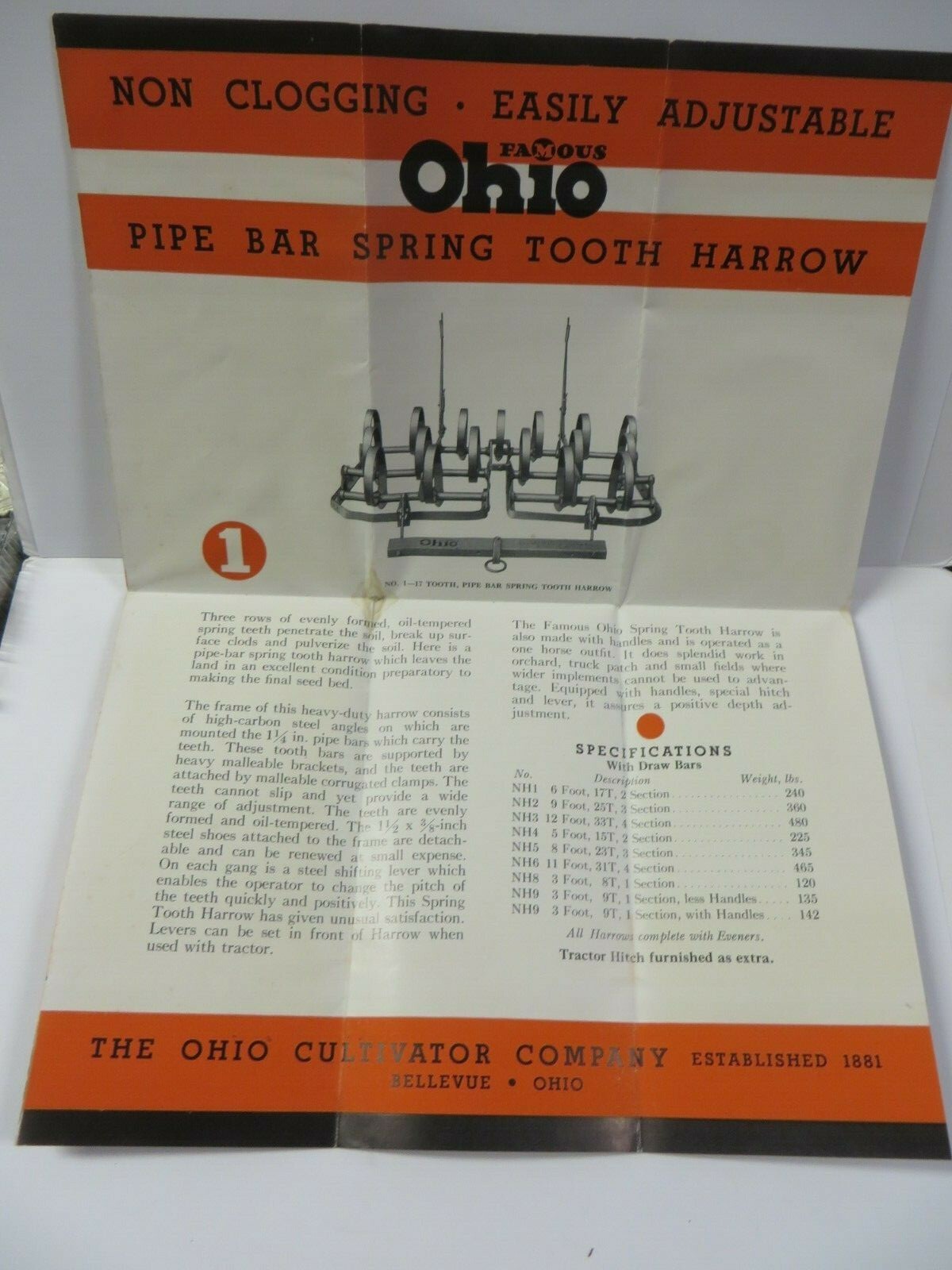Vtg FAMOUS OHIO HARROWS Advertising Ohio Cultivator Salina, KS Habiger Brothers