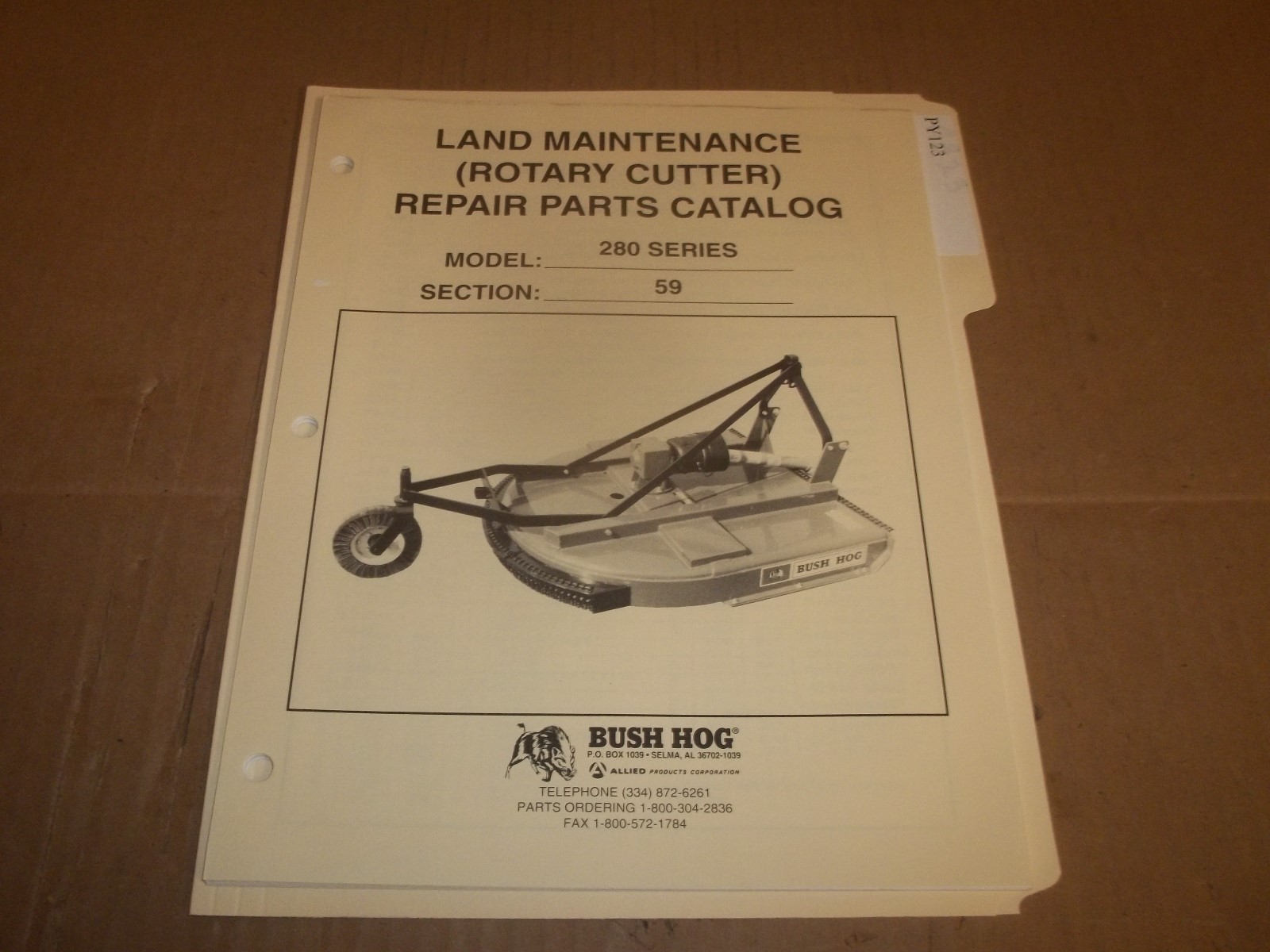 PY123) Bush Hog Parts Manual – LOOSE LEAF – 280 Series Rotary Cutter