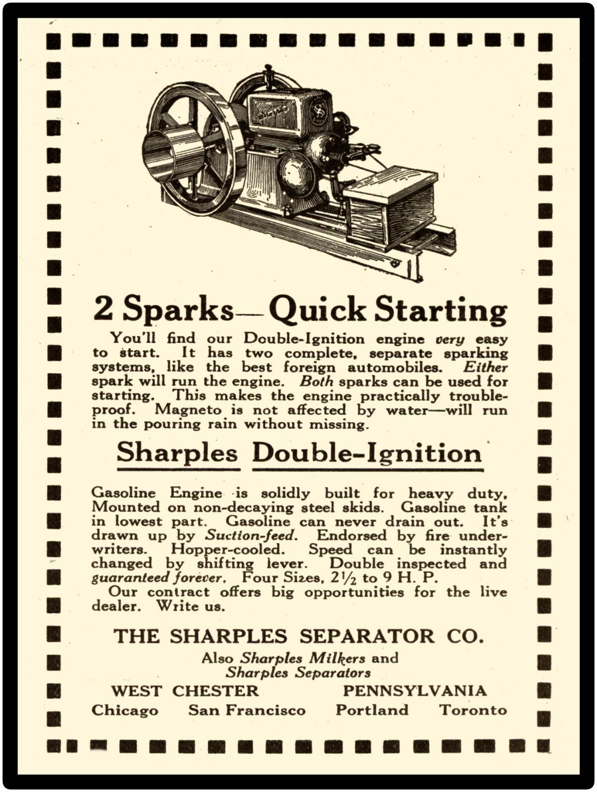 Sharples Separator Co. New Metal Sign: Double Ignition Gasoline Engine