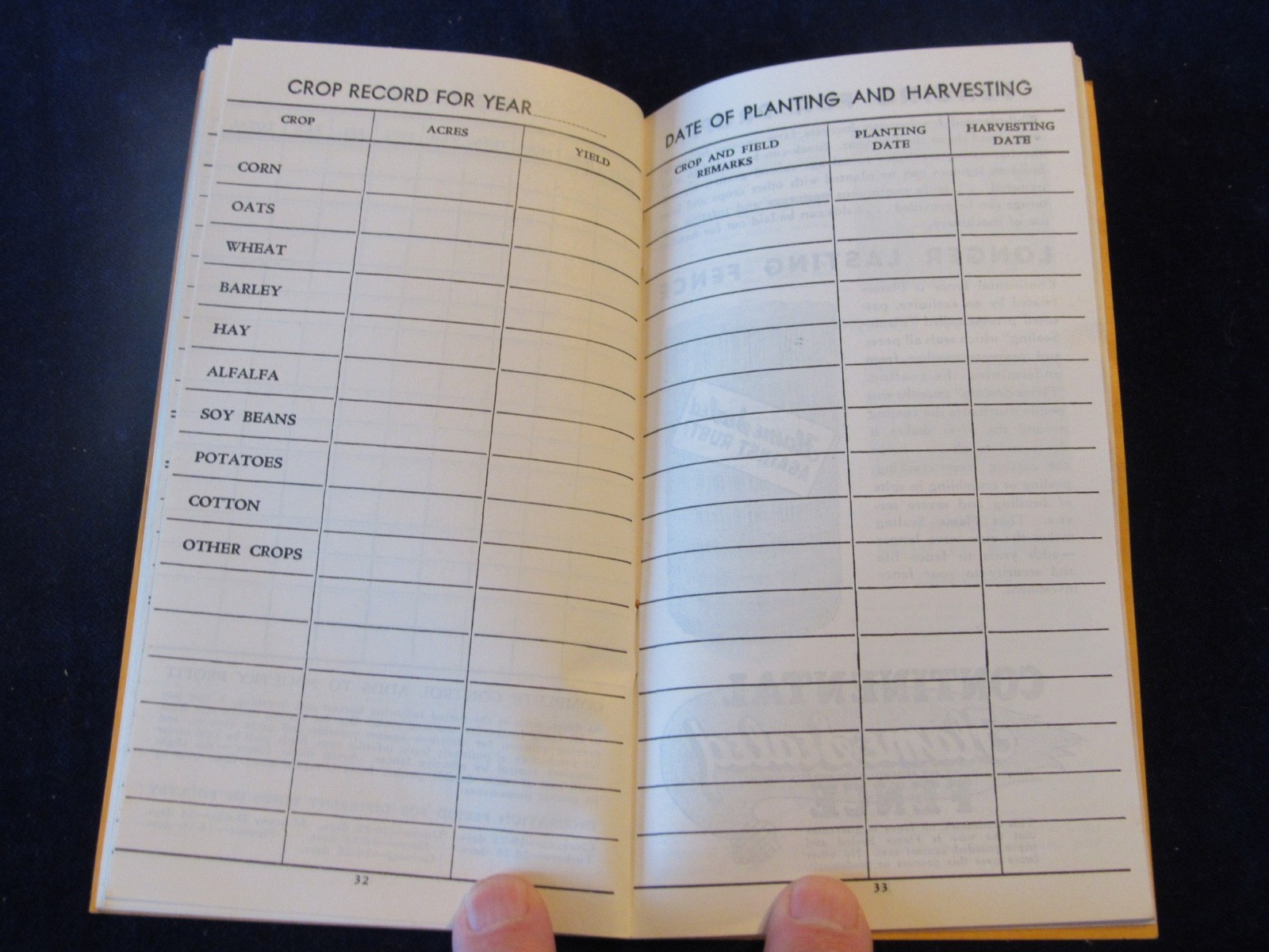 Vtg 1939 Farm & Livestock Live Stock Record Book Little Rock Lumber Alma MI C637
