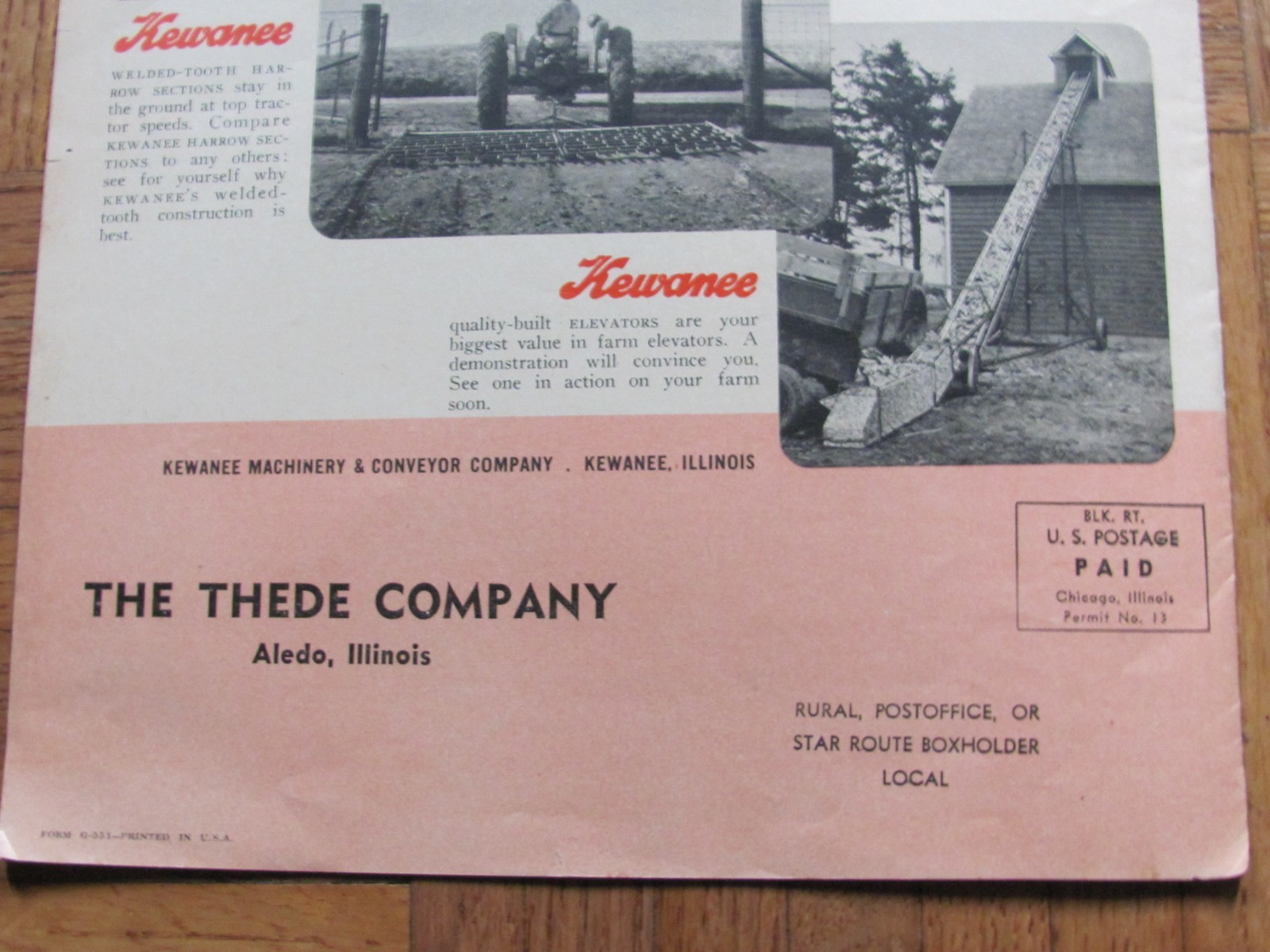 1955 SALES BROCHURE KEWANEE FARM MACHINE DISK HARROW DEALER THEDE ALEDO IL