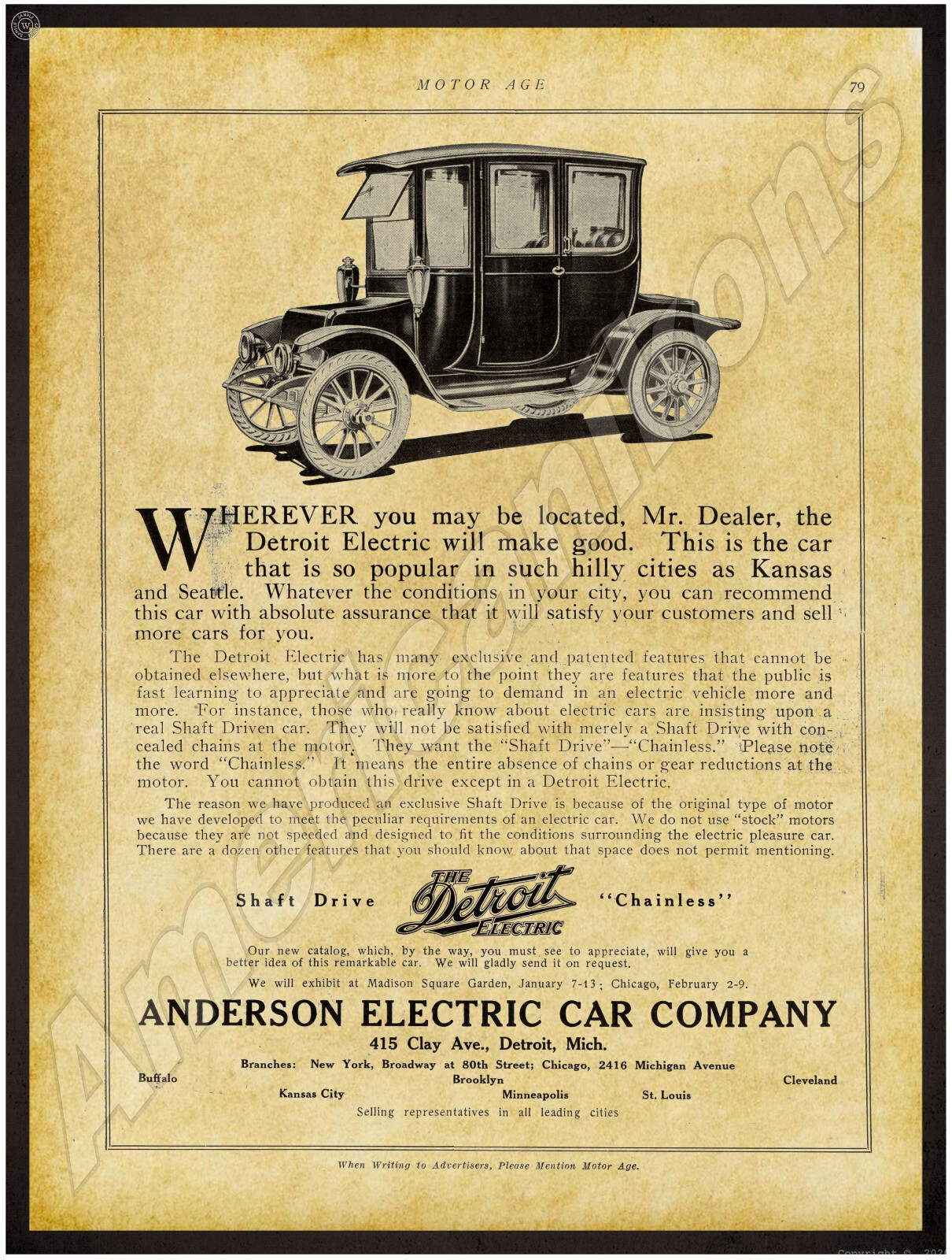 1912 Anderson Electric Car Company New Metal Sign: Detroit Electric – Michigan