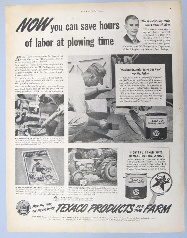 2 Large 1944 Texaco Ad Photo Endorsed Esley Hope Forbes or Wake Forest NC